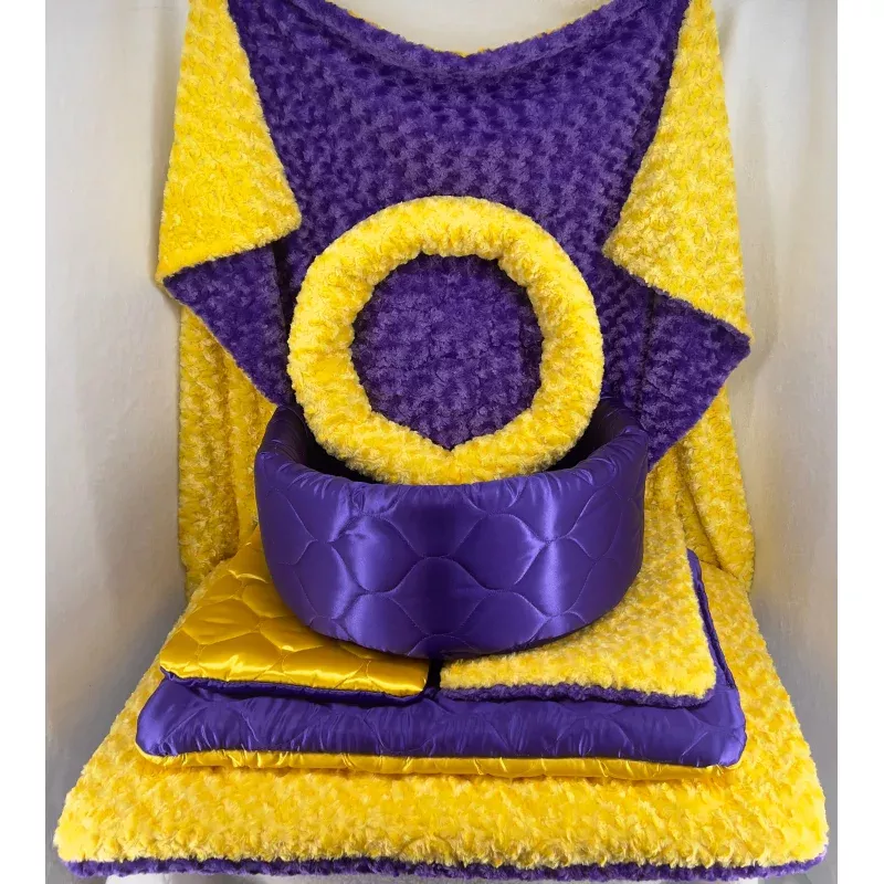 Purple/Yellow Specialty Beds, Donuts, & Blankets