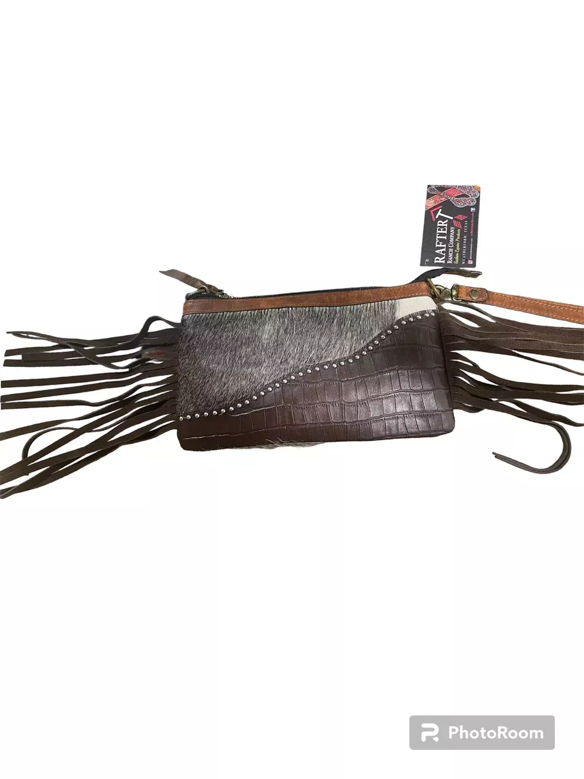 RAFTER T COW PRINT HANDBAG W/ STRAP