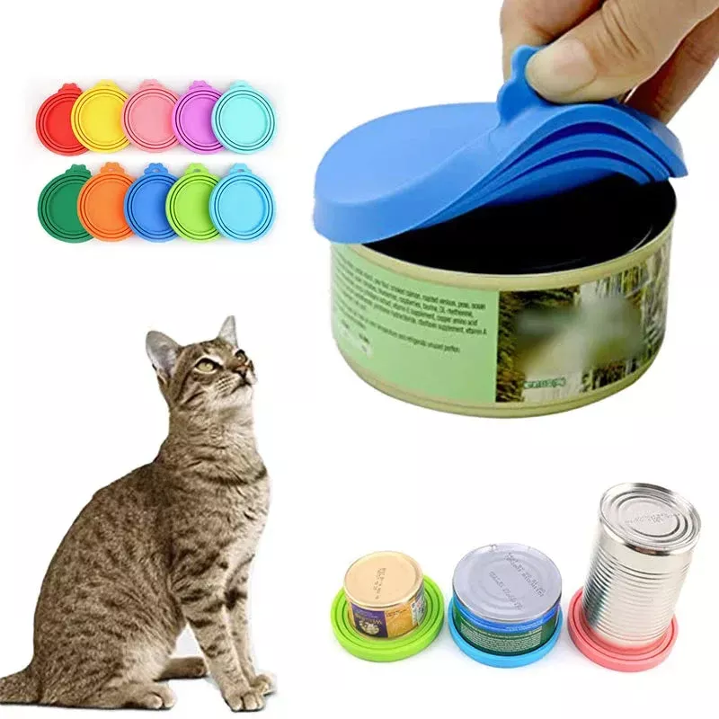 Reusable Pet Food Can Cover & Spoon Set Light Blue Set