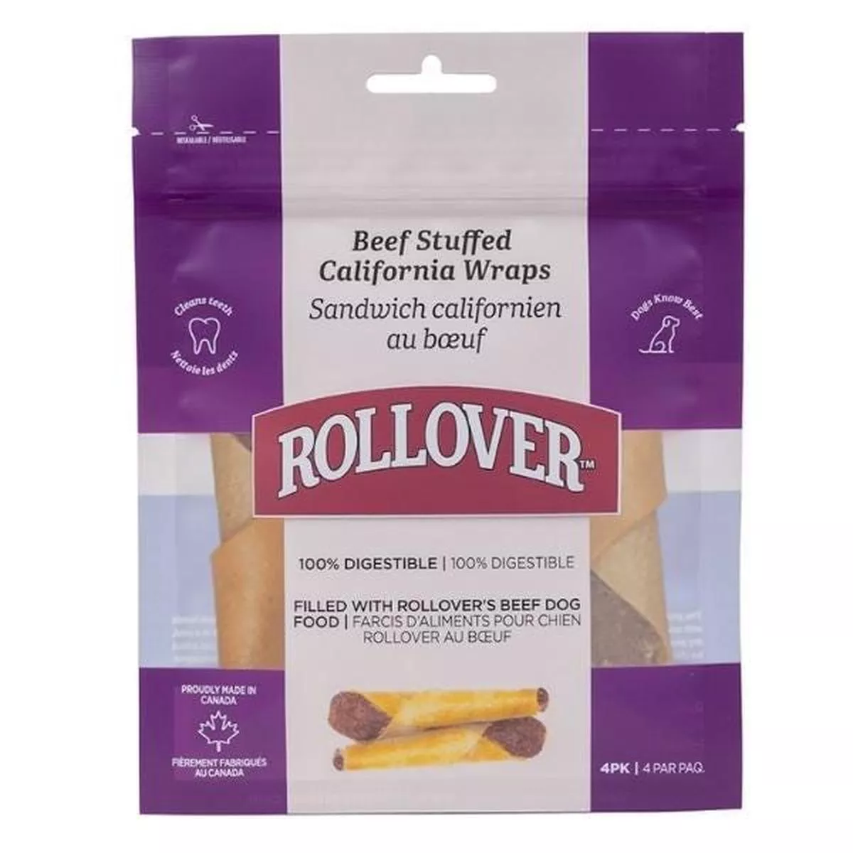 Rollover Beef Stuffed Porkhide Wraps Dog Treat