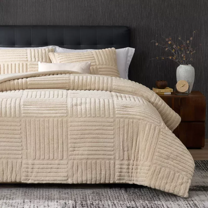 Stripe Jacquard Down Comforter Set Khaki