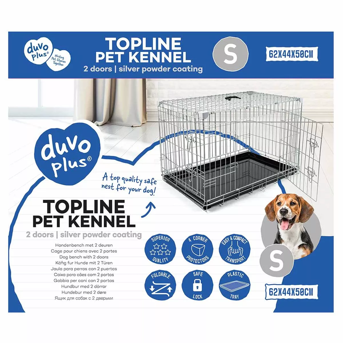 TOPLINE DOG CRATE 2 DOORS PLASTIC TRAY LIGHT GREY