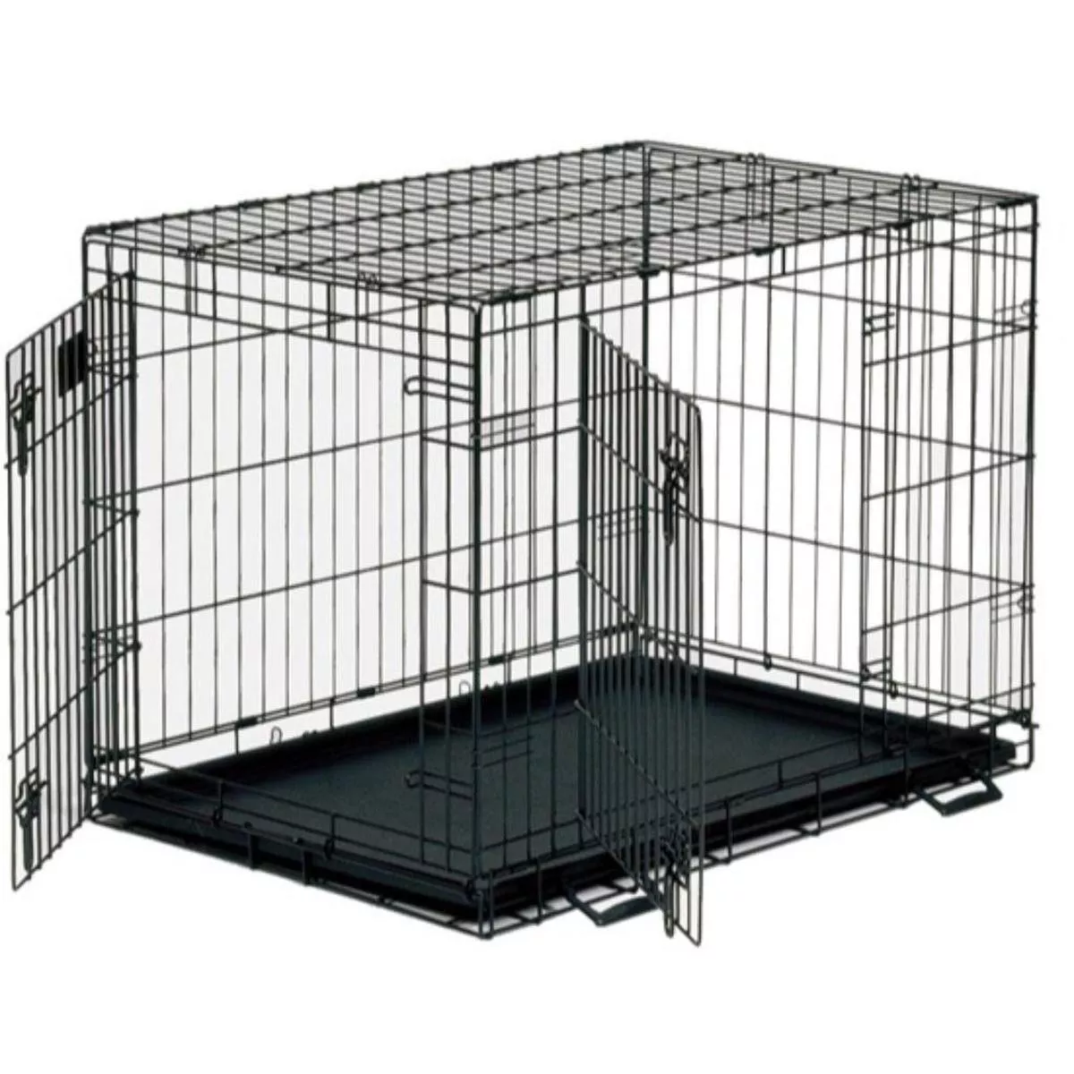 Unleashed Epoxy Double Door Dog Crate, Black