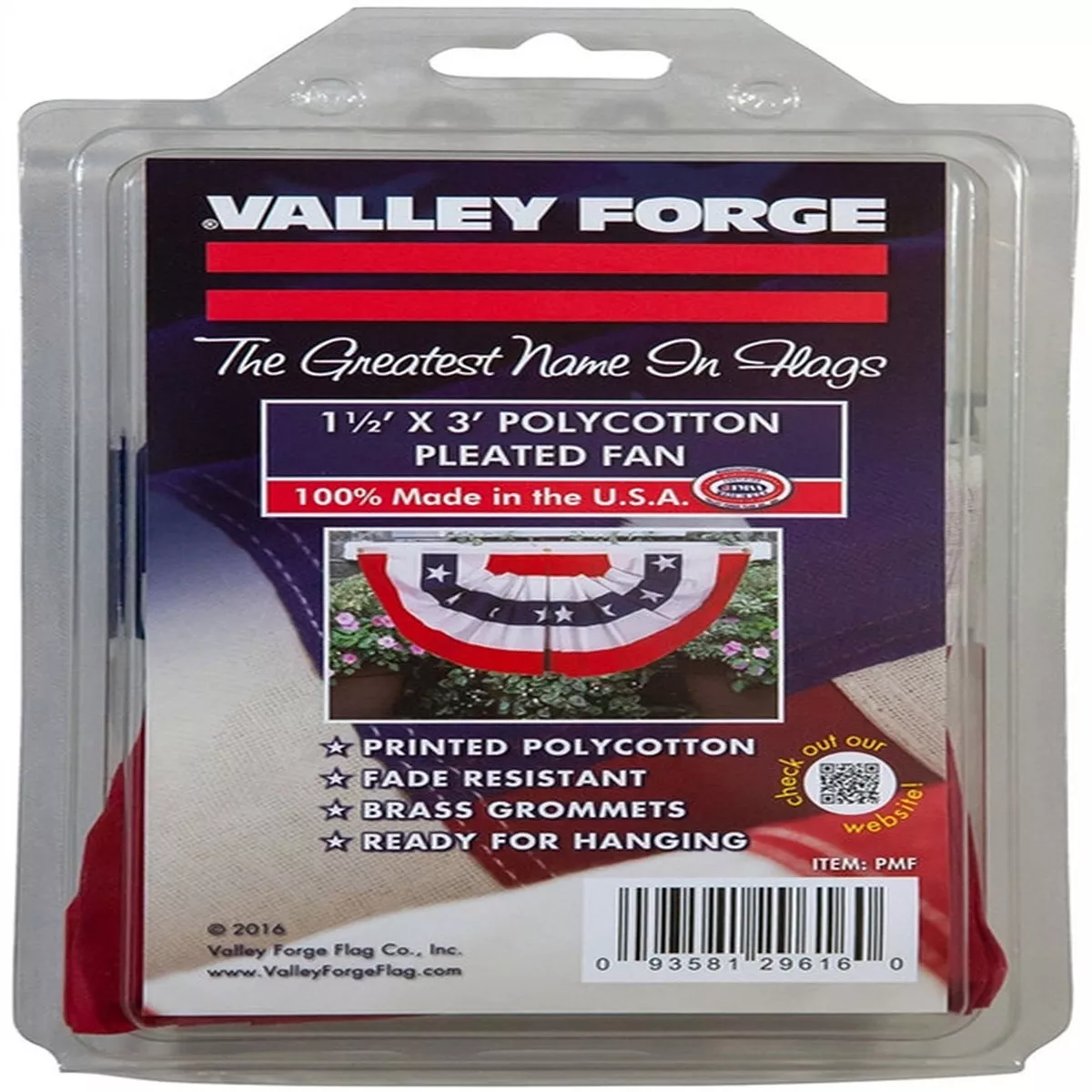 Valley Forge Pleated Mini-Fan Flag, 1.5"x3'