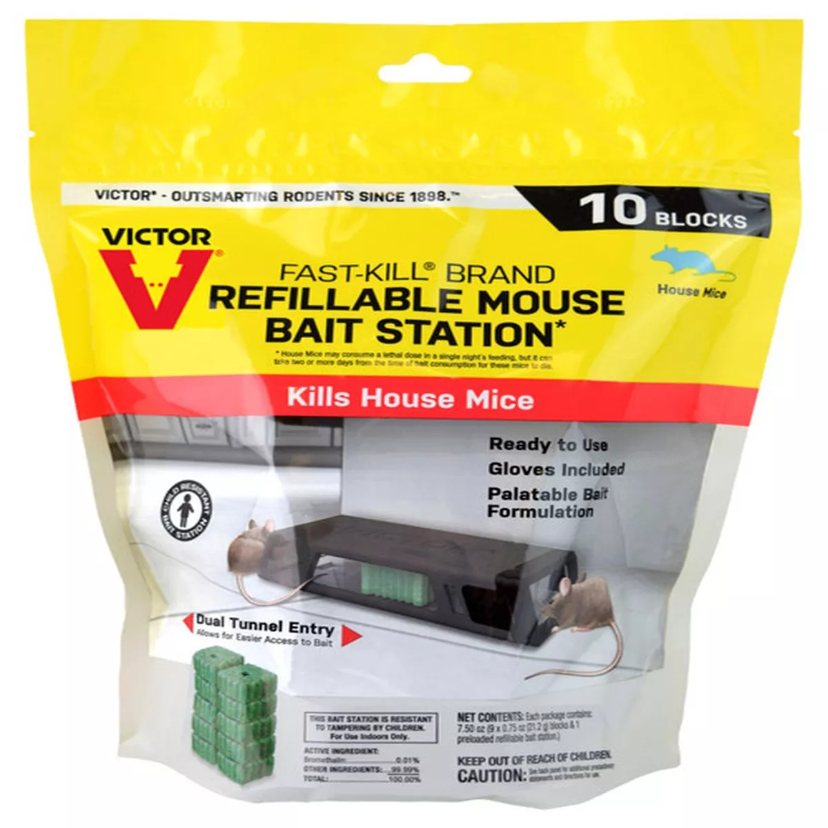 Victor Fast-Kill Refillable Mouse Bait Station, 10 Refill Blocks