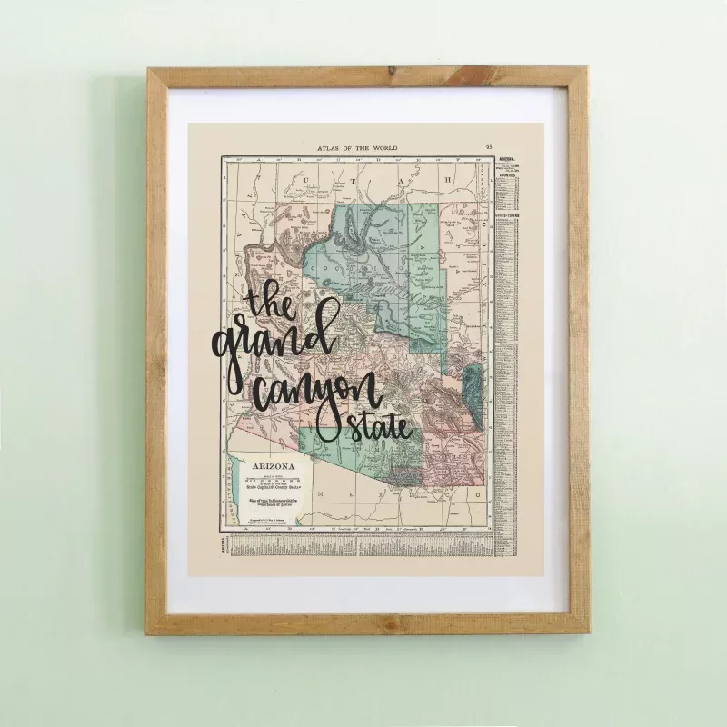 Vintage Arizona State Map Print