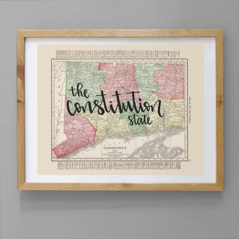 Vintage Connecticut State Map Print