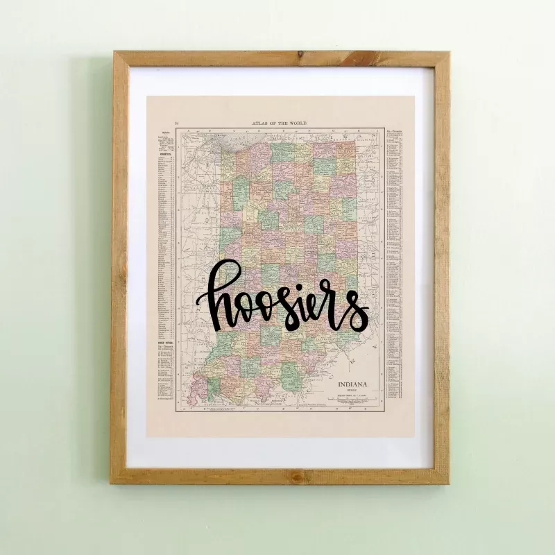 Vintage Indiana State Map Print