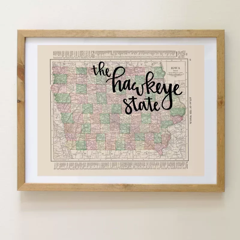 Vintage Iowa State Map Print