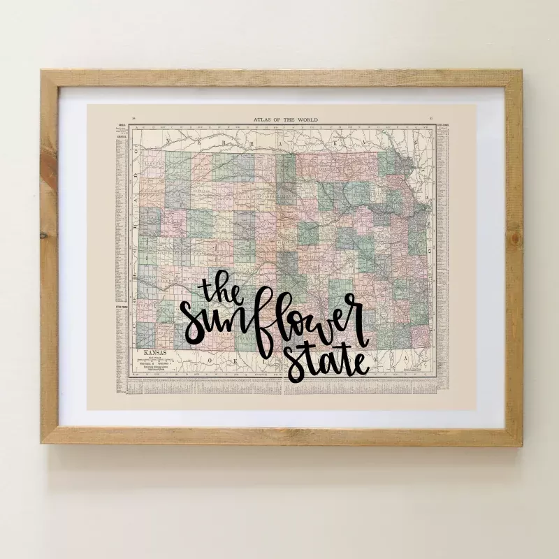 Vintage Kansas State Map Print