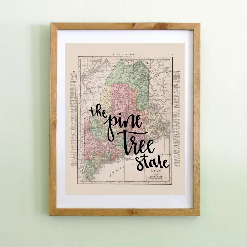 Vintage Maine State Map Print