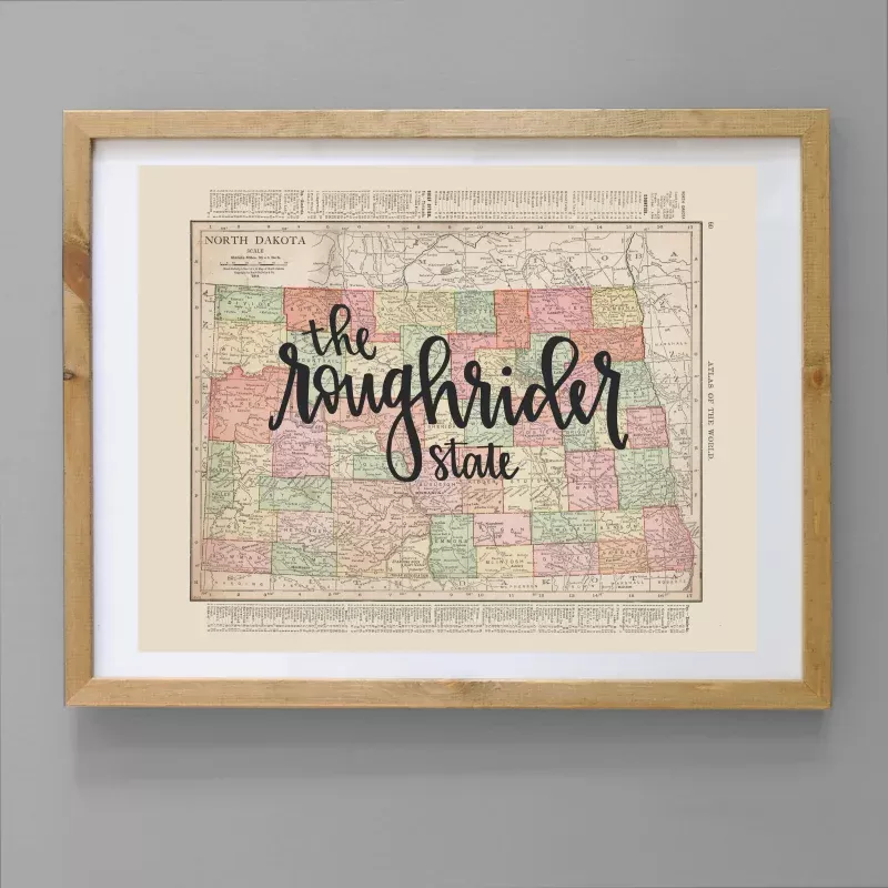 Vintage North Dakota State Map Print