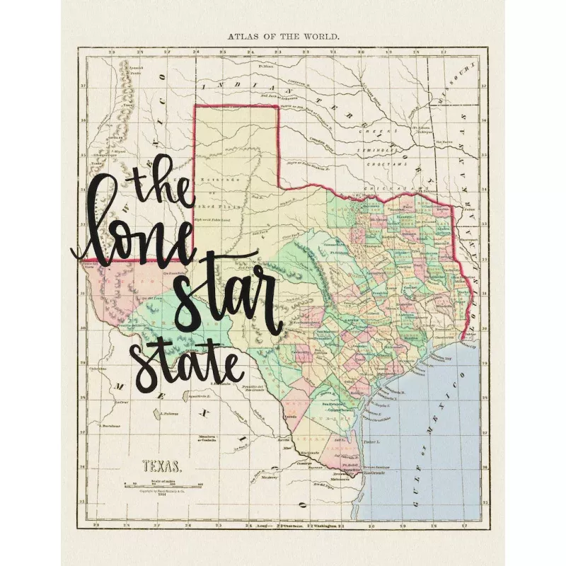 Vintage Texas State Map Print