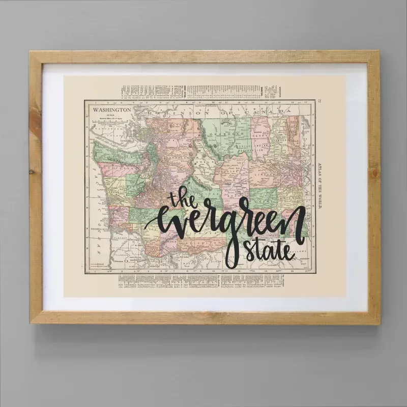 Vintage Washington State Map Print