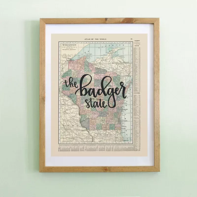 Vintage Wisconsin State Map Print