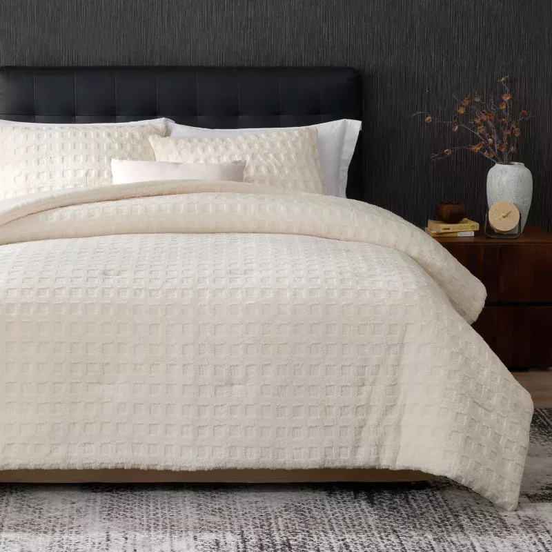 Waffle Down Comforter Set Beige